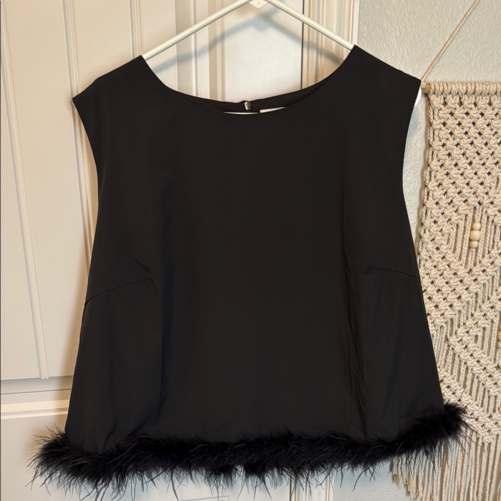 Black Feather-Hem Sleeveless Top 2X